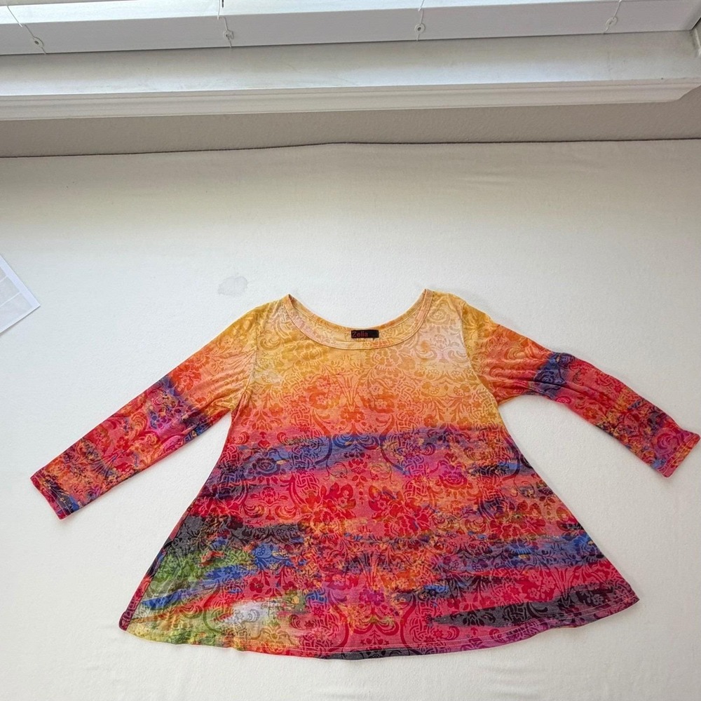 Vintage Y2K Zelia Burnout Floral Tunic Top Long Sleeve Artsy Campus Fairycore XL - Picture 9 of 16